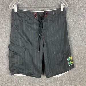 Billabong Swim Shorts Men's 29 100% Polyester Striped Black‎ Drawstring